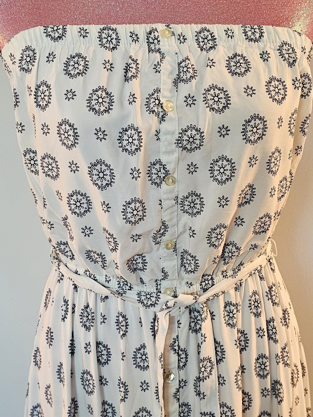 Strapless Sundress with Navy Medallion Print